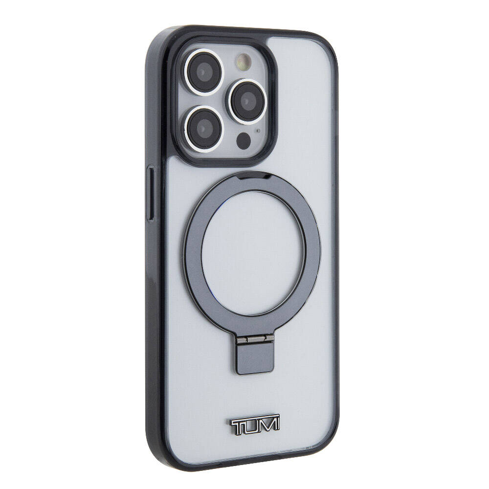 iPhone 15 Pro Kılıf TUMI Orjinal Lisanslı M-safe Şarj Özellikli Metal Logolu Ring Standlı Silikon Kılıf