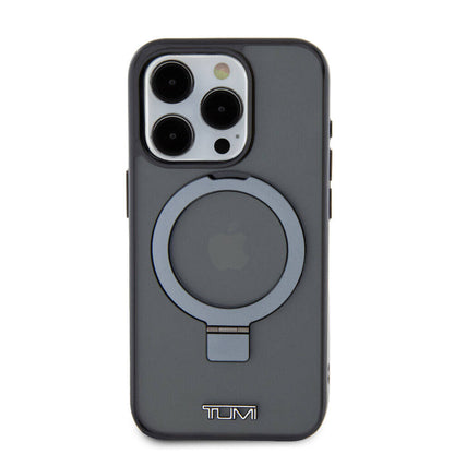 iPhone 15 Pro Kılıf TUMI Orjinal Lisanslı M-safe Şarj Özellikli PC TPU Metal Logolu Ring Standlı Kılıf