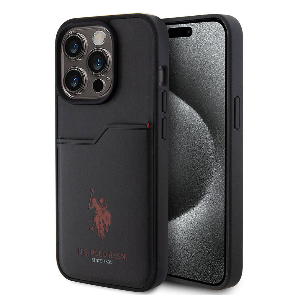Apple iPhone 15 Pro Kılıf U.S. Polo Assn. Orjinal Lisanslı Baskı Logolu PU Kartlıklı Kapak Lacivert