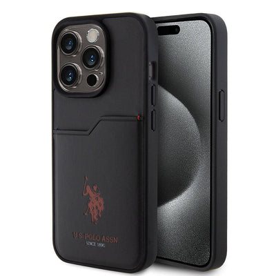 Apple iPhone 15 Pro Kılıf U.S. Polo Assn. Orjinal Lisanslı Baskı Logolu PU Kartlıklı Kapak Lacivert