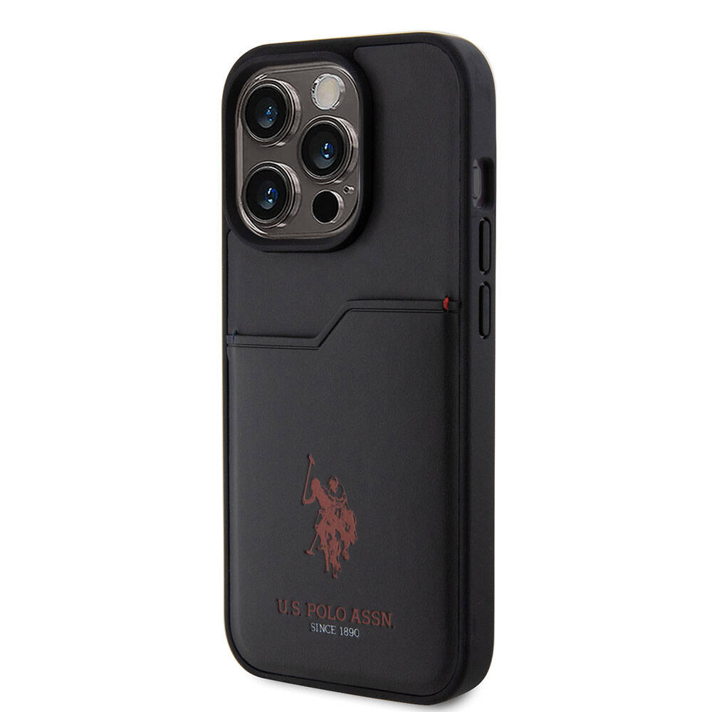 Apple iPhone 15 Pro Kılıf U.S. Polo Assn. Orjinal Lisanslı Baskı Logolu PU Kartlıklı Kapak Lacivert