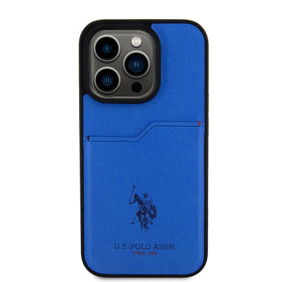 Apple iPhone 15 Pro Kılıf U.S. Polo Assn. Orjinal Lisanslı Baskı Logolu PU Kartlıklı Kapak Mavi