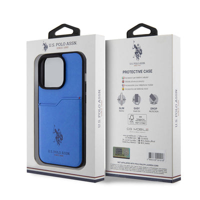 Apple iPhone 15 Pro Kılıf U.S. Polo Assn. Orjinal Lisanslı Baskı Logolu PU Kartlıklı Kapak Lacivert