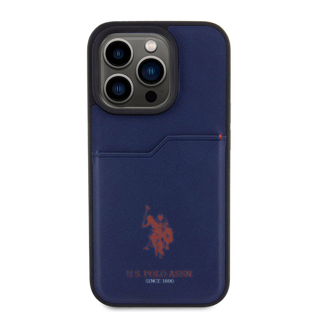 Apple iPhone 15 Pro Kılıf U.S. Polo Assn. Orjinal Lisanslı Baskı Logolu PU Kartlıklı Kapak Lacivert