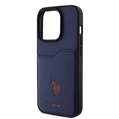 Apple iPhone 15 Pro Kılıf U.S. Polo Assn. Orjinal Lisanslı Baskı Logolu PU Kartlıklı Kapak Mavi