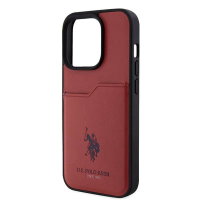 Apple iPhone 15 Pro Kılıf U.S. Polo Assn. Orjinal Lisanslı Baskı Logolu PU Kartlıklı Kapak Kırmızı