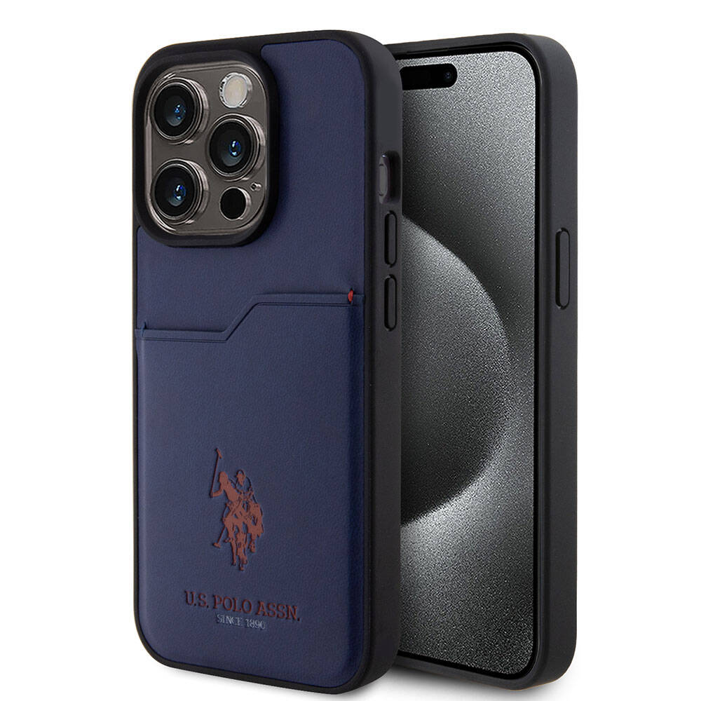 Apple iPhone 15 Pro Kılıf U.S. Polo Assn. Orjinal Lisanslı Baskı Logolu PU Kartlıklı Kapak Lacivert