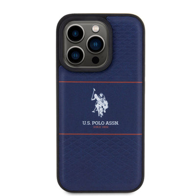 Apple iPhone 15 Pro Kılıf U.S. Polo Assn. Orjinal Lisanslı Deri Şeritli Logo Dizayn Kapak Siyah