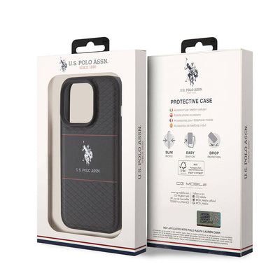 Apple iPhone 15 Pro Kılıf U.S. Polo Assn. Orjinal Lisanslı Deri Şeritli Logo Dizayn Kapak Lacivert