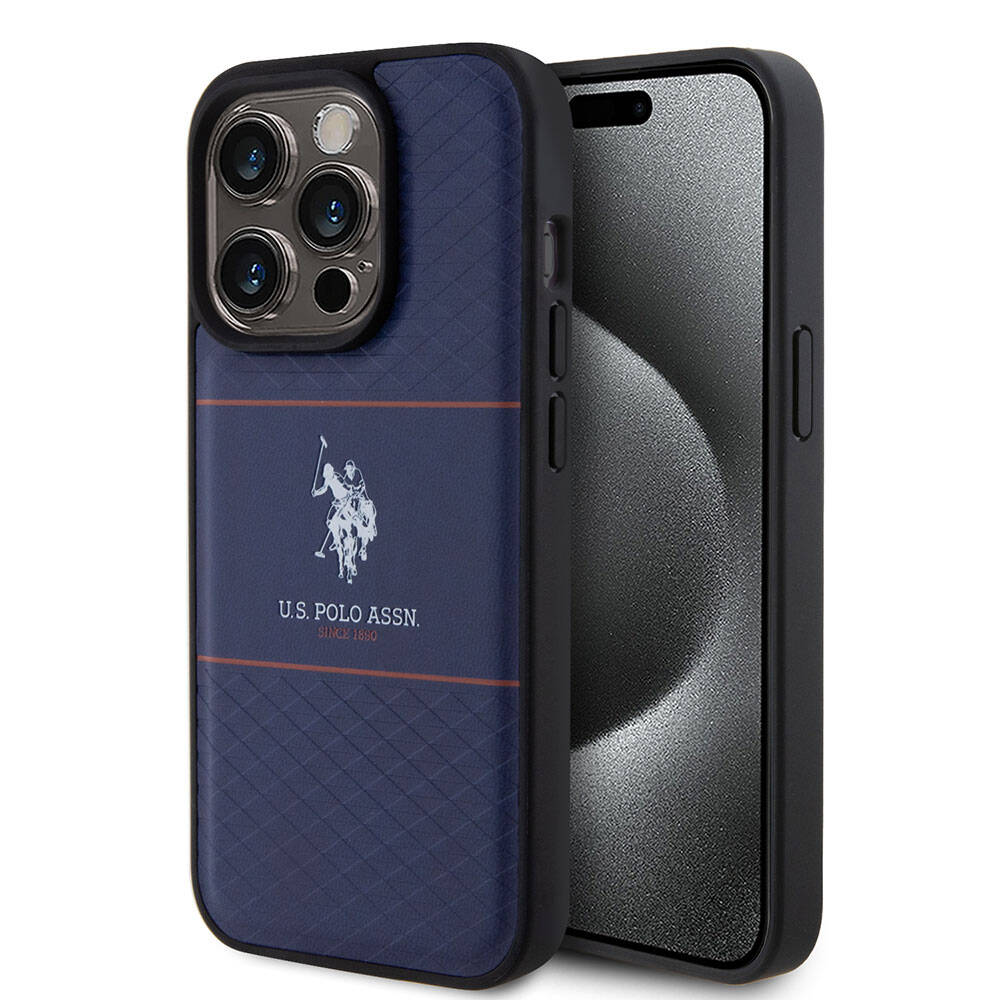iPhone 15 Pro Kılıf U.S. Polo Assn. Orjinal Lisanslı Deri Şeritli Logo Dizayn Kılıf