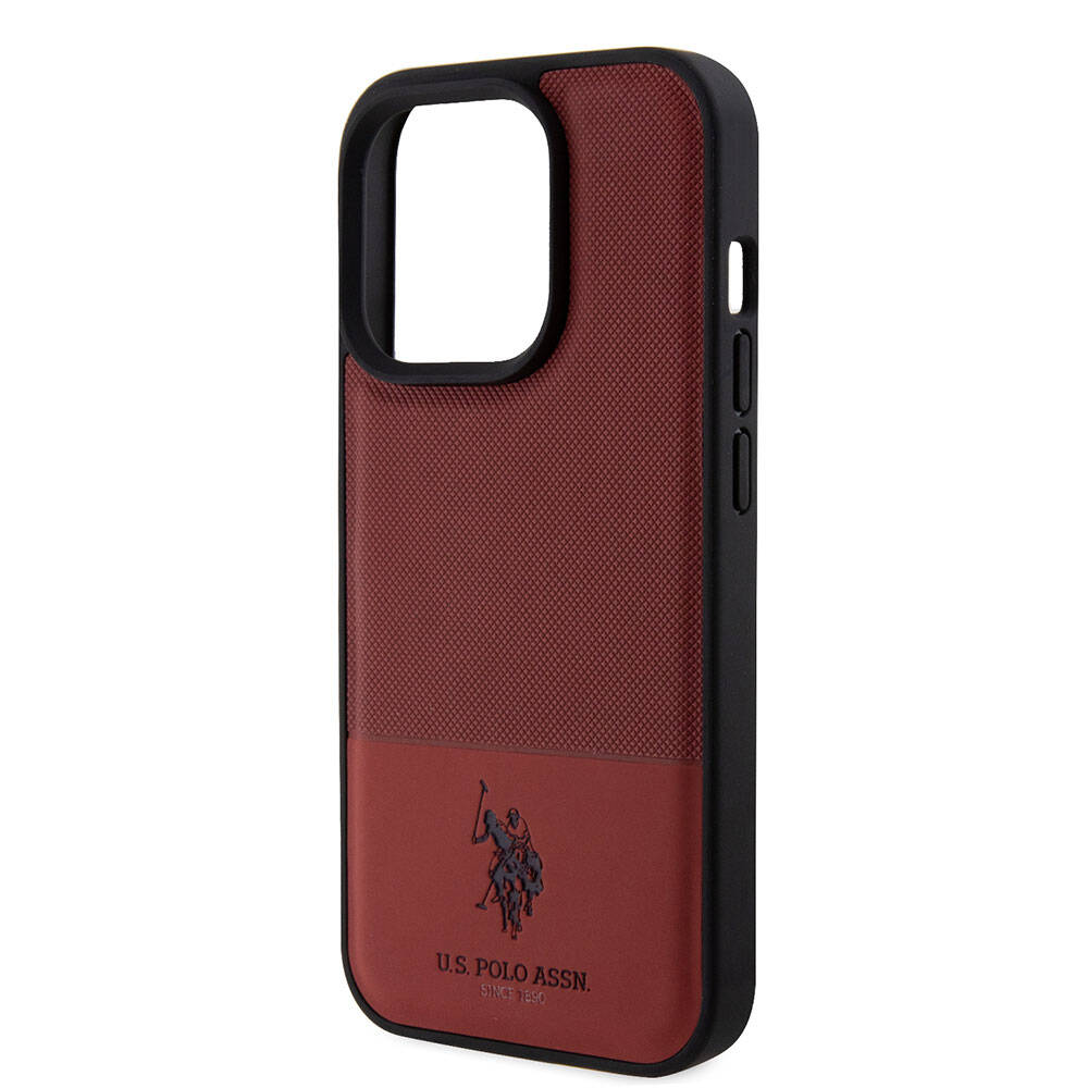 Apple iPhone 15 Pro Kılıf U.S. Polo Assn. Orjinal Lisanslı Suni Deri Arka Yüzey Baskı Logolu Örgü Desenli Kapak Kırmızı