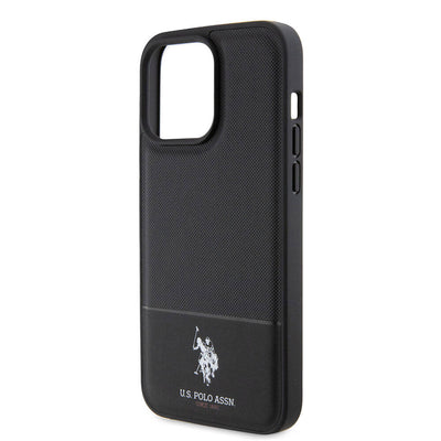 Apple iPhone 15 Pro Kılıf U.S. Polo Assn. Orjinal Lisanslı Suni Deri Arka Yüzey Baskı Logolu Örgü Desenli Kapak Kırmızı