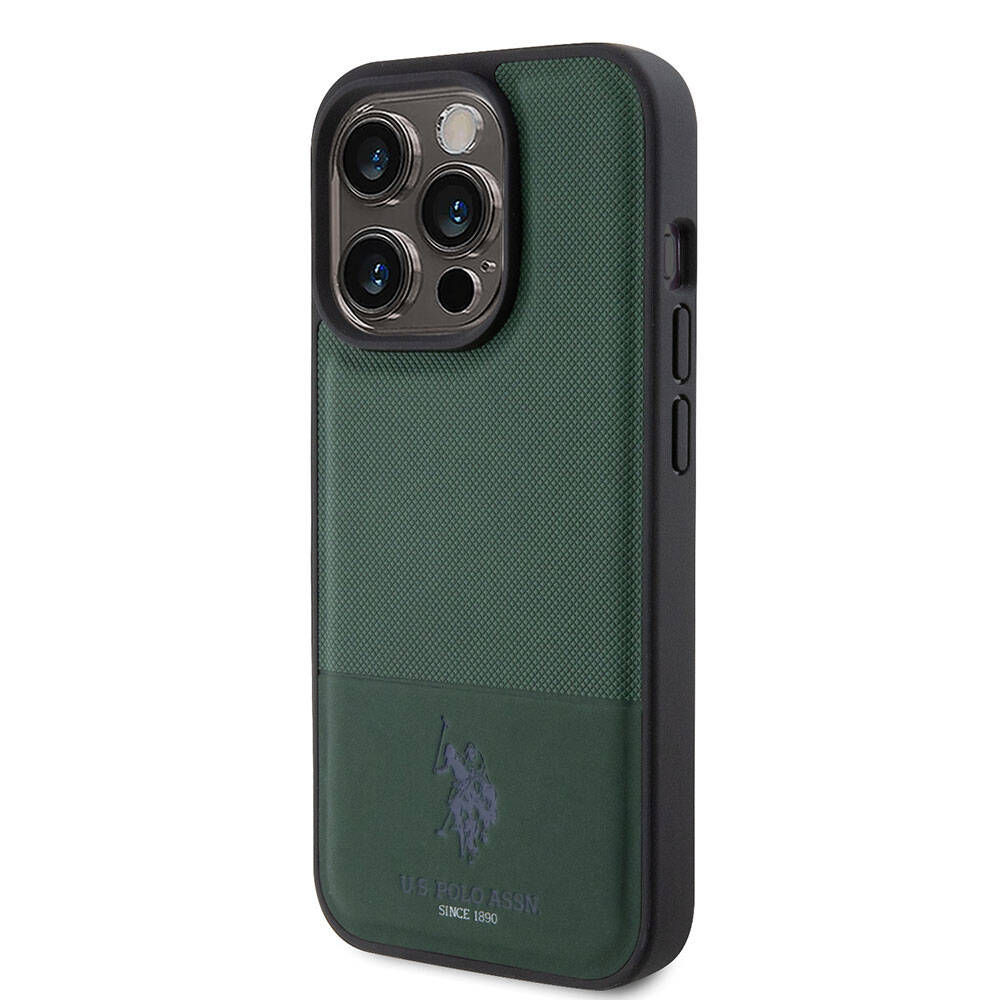 Apple iPhone 15 Pro Kılıf U.S. Polo Assn. Orjinal Lisanslı Suni Deri Arka Yüzey Baskı Logolu Örgü Desenli Kapak Kırmızı