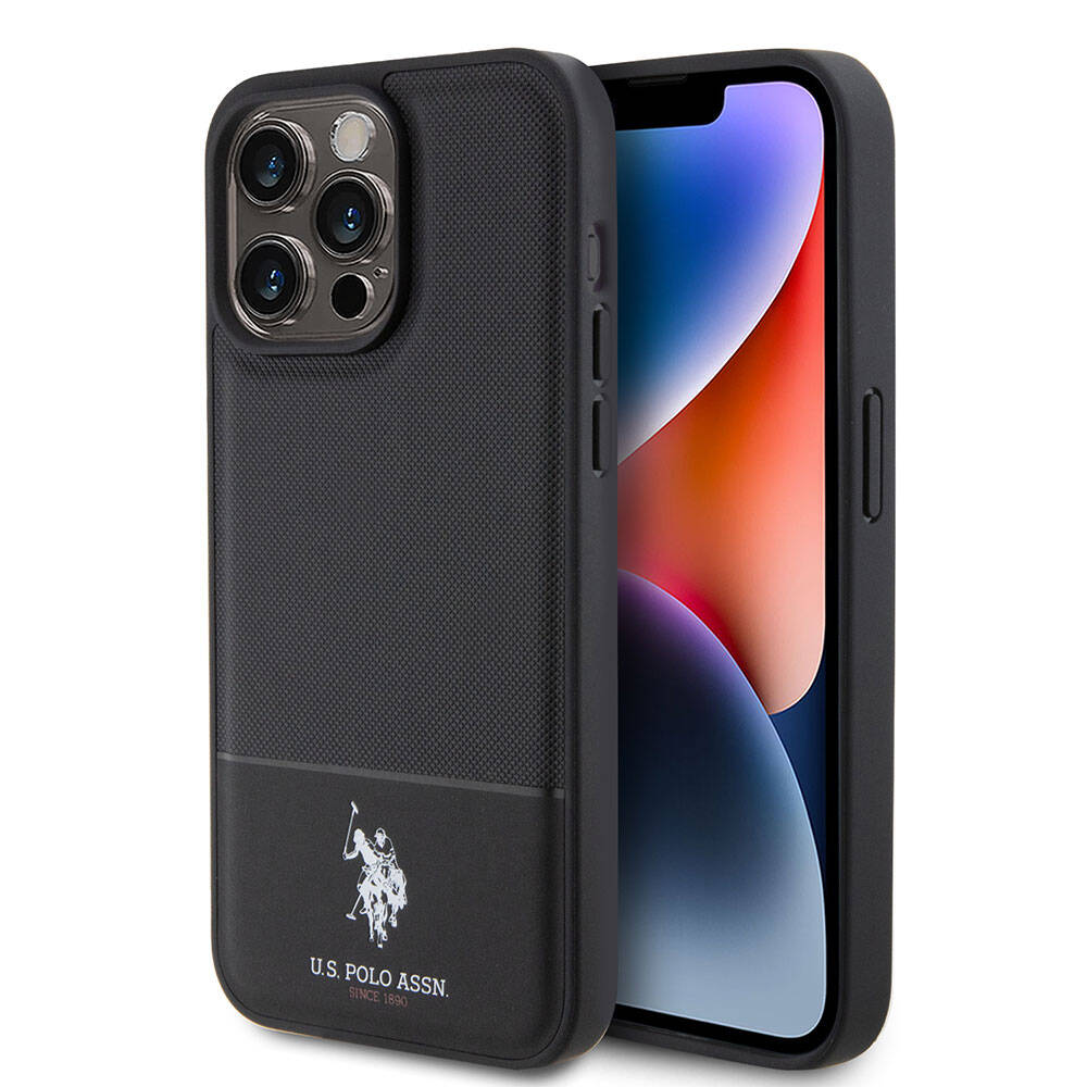 iPhone 15 Pro Kılıf U.S. Polo Assn. Orjinal Lisanslı Suni Deri Arka Yüzey Baskı Logolu Örgü Desenli Kılıf