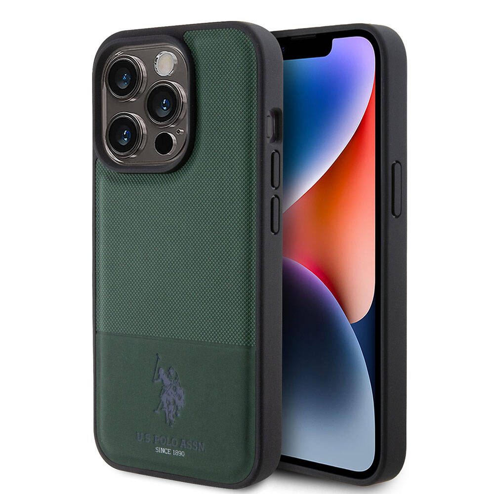 iPhone 15 Pro Kılıf U.S. Polo Assn. Orjinal Lisanslı Suni Deri Arka Yüzey Baskı Logolu Örgü Desenli Kılıf