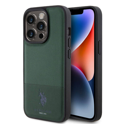 iPhone 15 Pro Kılıf U.S. Polo Assn. Orjinal Lisanslı Suni Deri Arka Yüzey Baskı Logolu Örgü Desenli Kılıf