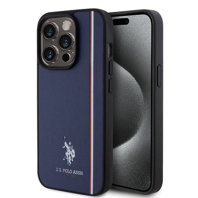Apple iPhone 15 Pro Kılıf U.S. Polo Assn. Orjinal Lisanslı Üç Renk Şerit Tasarımlı Baskı Logolu Kapak Kırmızı
