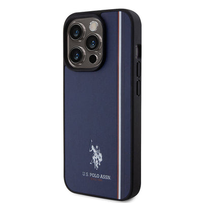 Apple iPhone 15 Pro Kılıf U.S. Polo Assn. Orjinal Lisanslı Üç Renk Şerit Tasarımlı Baskı Logolu Kapak Kırmızı