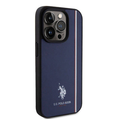 Apple iPhone 15 Pro Kılıf U.S. Polo Assn. Orjinal Lisanslı Üç Renk Şerit Tasarımlı Baskı Logolu Kapak Kırmızı