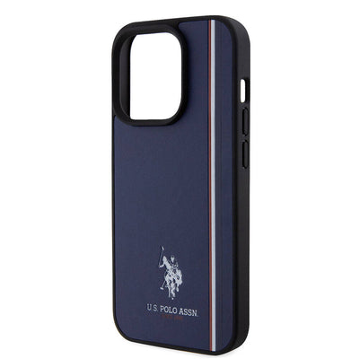 Apple iPhone 15 Pro Kılıf U.S. Polo Assn. Orjinal Lisanslı Üç Renk Şerit Tasarımlı Baskı Logolu Kapak Kırmızı