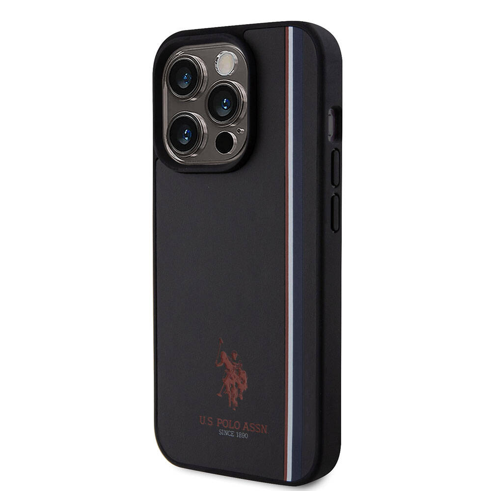 Apple iPhone 15 Pro Kılıf U.S. Polo Assn. Orjinal Lisanslı Üç Renk Şerit Tasarımlı Baskı Logolu Kapak Kırmızı