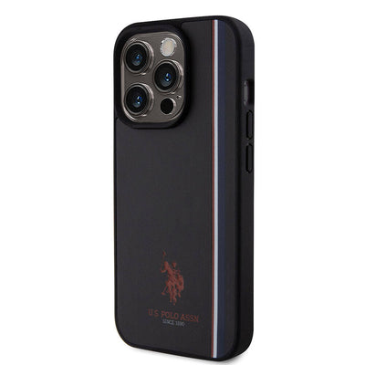 Apple iPhone 15 Pro Kılıf U.S. Polo Assn. Orjinal Lisanslı Üç Renk Şerit Tasarımlı Baskı Logolu Kapak Kırmızı