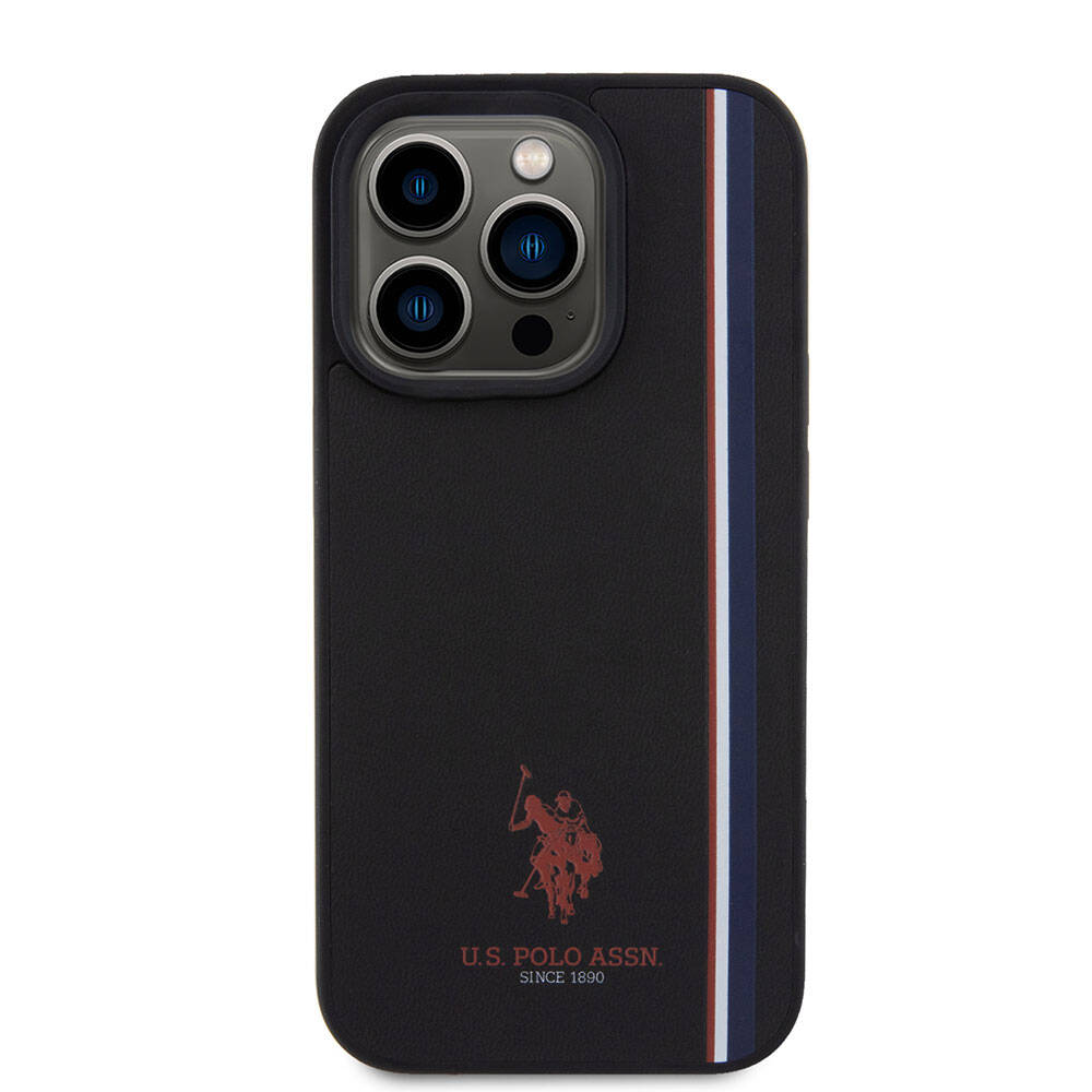 Apple iPhone 15 Pro Kılıf U.S. Polo Assn. Orjinal Lisanslı Üç Renk Şerit Tasarımlı Baskı Logolu Kapak Kırmızı