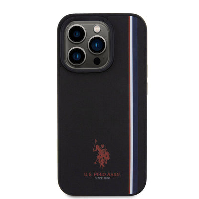 Apple iPhone 15 Pro Kılıf U.S. Polo Assn. Orjinal Lisanslı Üç Renk Şerit Tasarımlı Baskı Logolu Kapak Kırmızı