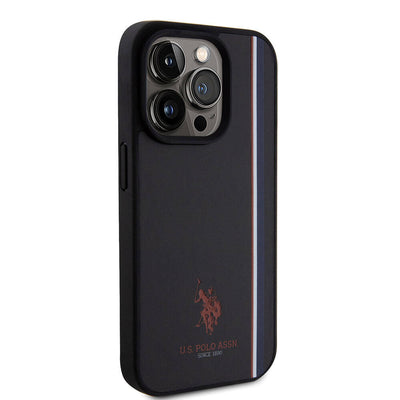 Apple iPhone 15 Pro Kılıf U.S. Polo Assn. Orjinal Lisanslı Üç Renk Şerit Tasarımlı Baskı Logolu Kapak Kırmızı