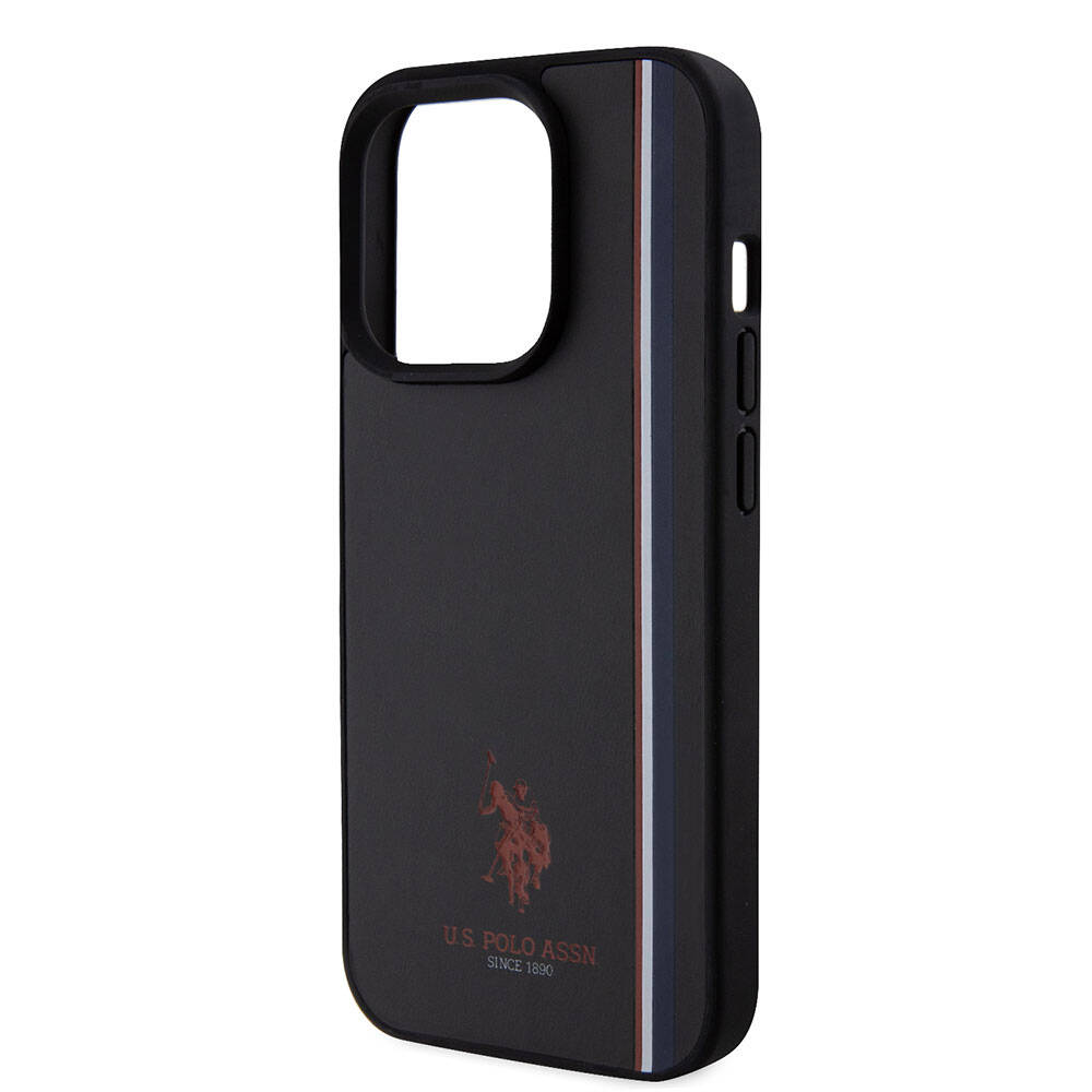 Apple iPhone 15 Pro Kılıf U.S. Polo Assn. Orjinal Lisanslı Üç Renk Şerit Tasarımlı Baskı Logolu Kapak Kırmızı