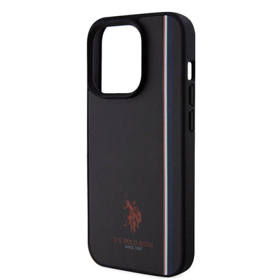 Apple iPhone 15 Pro Kılıf U.S. Polo Assn. Orjinal Lisanslı Üç Renk Şerit Tasarımlı Baskı Logolu Kapak Kırmızı
