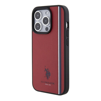 Apple iPhone 15 Pro Kılıf U.S. Polo Assn. Orjinal Lisanslı Üç Renk Şerit Tasarımlı Baskı Logolu Kapak Lacivert