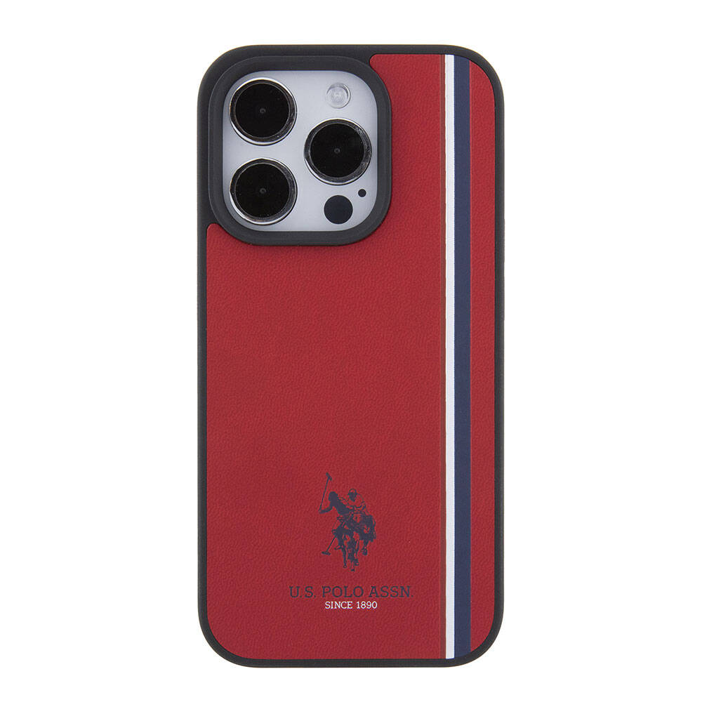 Apple iPhone 15 Pro Kılıf U.S. Polo Assn. Orjinal Lisanslı Üç Renk Şerit Tasarımlı Baskı Logolu Kapak Lacivert