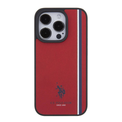Apple iPhone 15 Pro Kılıf U.S. Polo Assn. Orjinal Lisanslı Üç Renk Şerit Tasarımlı Baskı Logolu Kapak Lacivert