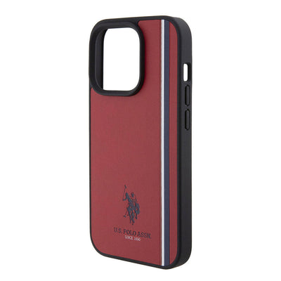 Apple iPhone 15 Pro Kılıf U.S. Polo Assn. Orjinal Lisanslı Üç Renk Şerit Tasarımlı Baskı Logolu Kapak Lacivert