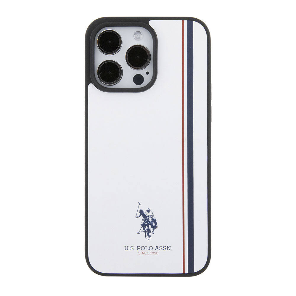 Apple iPhone 15 Pro Kılıf U.S. Polo Assn. Orjinal Lisanslı Üç Renk Şerit Tasarımlı Baskı Logolu Kapak Lacivert