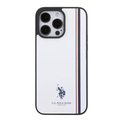 Apple iPhone 15 Pro Kılıf U.S. Polo Assn. Orjinal Lisanslı Üç Renk Şerit Tasarımlı Baskı Logolu Kapak Lacivert