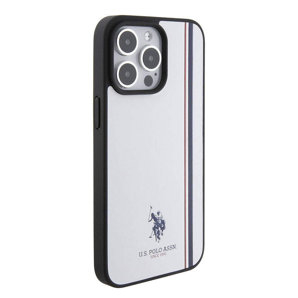 Apple iPhone 15 Pro Kılıf U.S. Polo Assn. Orjinal Lisanslı Üç Renk Şerit Tasarımlı Baskı Logolu Kapak Kırmızı