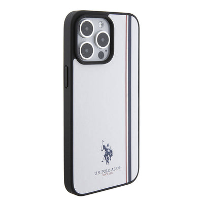 Apple iPhone 15 Pro Kılıf U.S. Polo Assn. Orjinal Lisanslı Üç Renk Şerit Tasarımlı Baskı Logolu Kapak Kırmızı