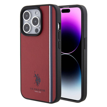 iPhone 15 Pro Kılıf U.S. Polo Assn. Orjinal Lisanslı Üç Renk Şerit Tasarımlı Baskı Logolu Kılıf