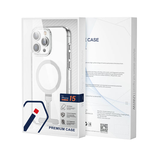 iPhone 15 Pro Kılıf Wiwu FYY-014 M-safe Şarj Özellikli Alüminyum Alaşım Metal Standlı Şeffaf Kılıf