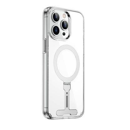 iPhone 15 Pro Kılıf Wiwu FYY-014 M-safe Şarj Özellikli Alüminyum Alaşım Metal Standlı Şeffaf Kılıf
