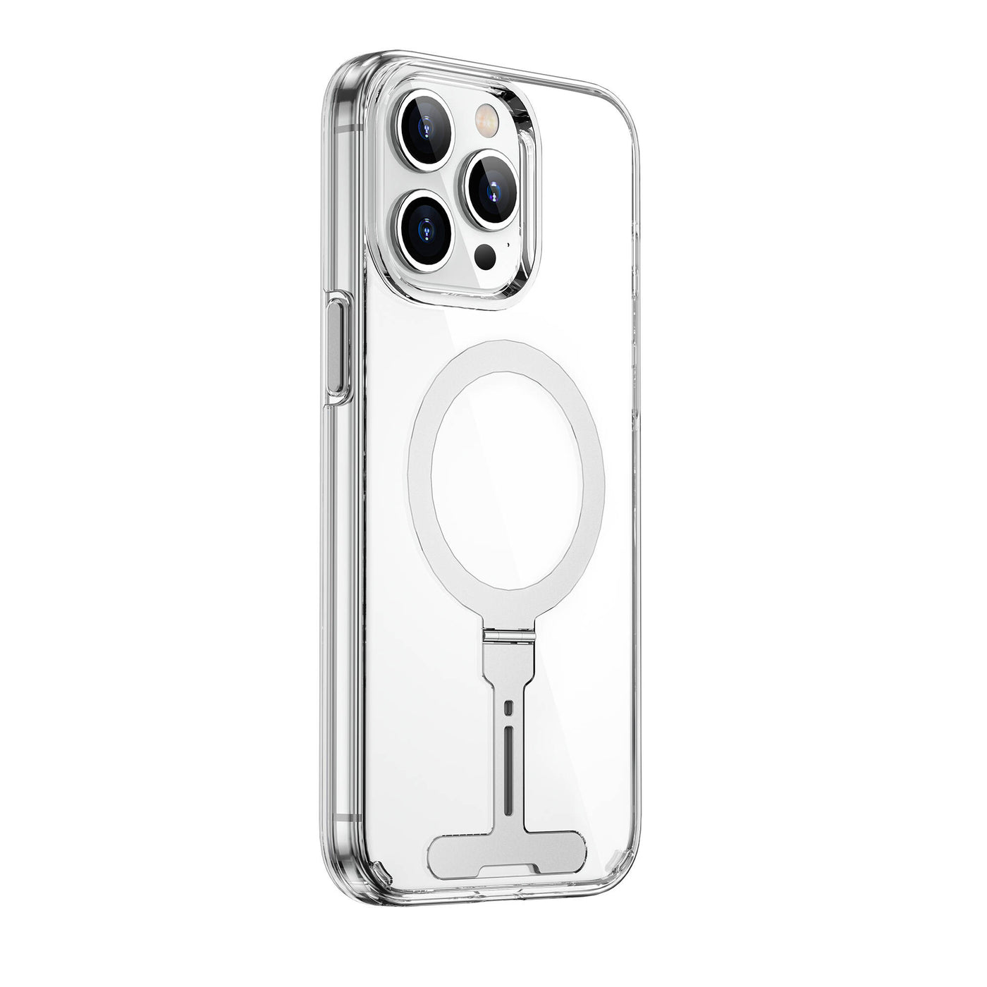 Apple iPhone 15 Pro Kılıf Wiwu FYY-014 Magsafe Şarj Özellikli Alüminyum Alaşım Metal Standlı Şeffaf Kapak Renksiz