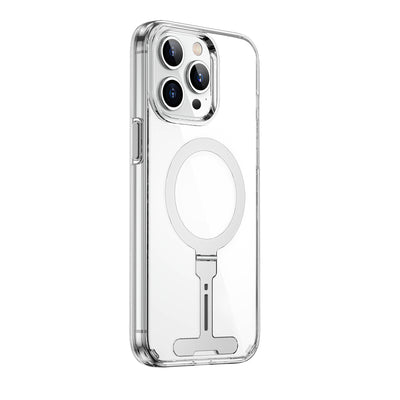 Apple iPhone 15 Pro Kılıf Wiwu FYY-014 Magsafe Şarj Özellikli Alüminyum Alaşım Metal Standlı Şeffaf Kapak Renksiz