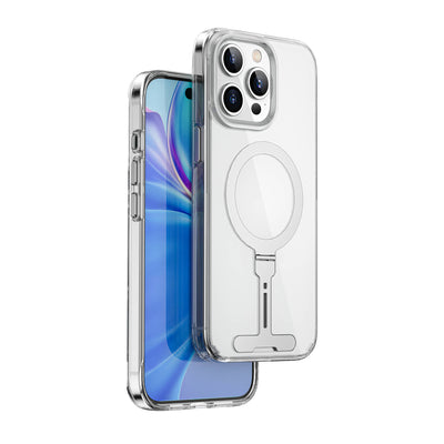 Apple iPhone 15 Pro Kılıf Wiwu FYY-014 Magsafe Şarj Özellikli Alüminyum Alaşım Metal Standlı Şeffaf Kapak Renksiz