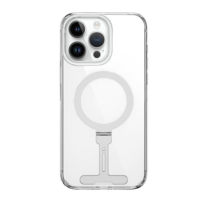 Apple iPhone 15 Pro Kılıf Wiwu FYY-014 Magsafe Şarj Özellikli Alüminyum Alaşım Metal Standlı Şeffaf Kapak Renksiz