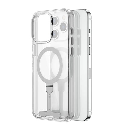iPhone 15 Pro Kılıf Wiwu FYY-014 M-safe Şarj Özellikli Alüminyum Alaşım Metal Standlı Şeffaf Kılıf