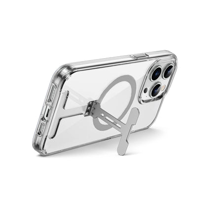 iPhone 15 Pro Kılıf Wiwu FYY-014 M-safe Şarj Özellikli Alüminyum Alaşım Metal Standlı Şeffaf Kılıf