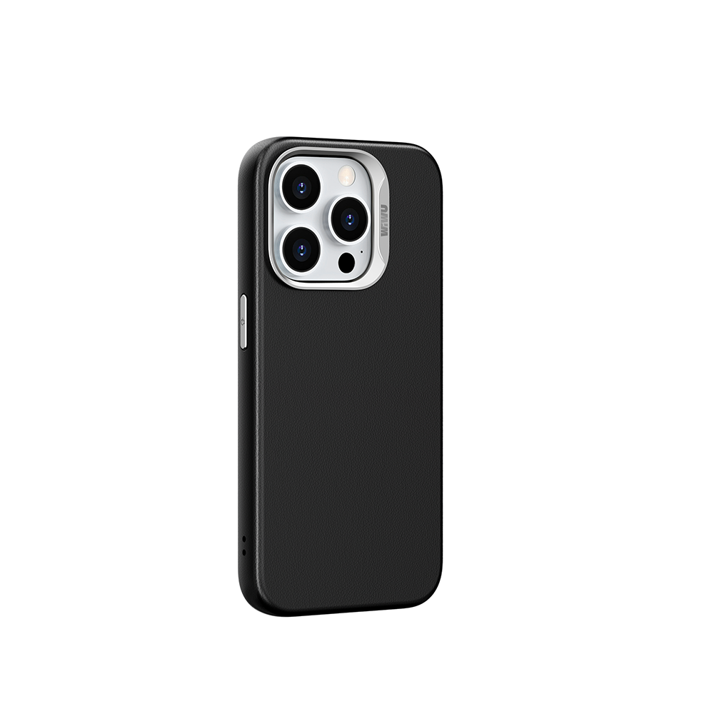 Apple iPhone 15 Pro Kılıf Wiwu SP-019 Magsafe Şarj Özellikli Vegan Leather Deri Kapak Gri