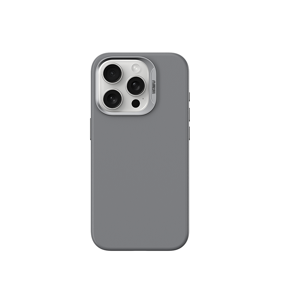 Apple iPhone 15 Pro Kılıf Wiwu SP-019 Magsafe Şarj Özellikli Vegan Leather Deri Kapak Gri